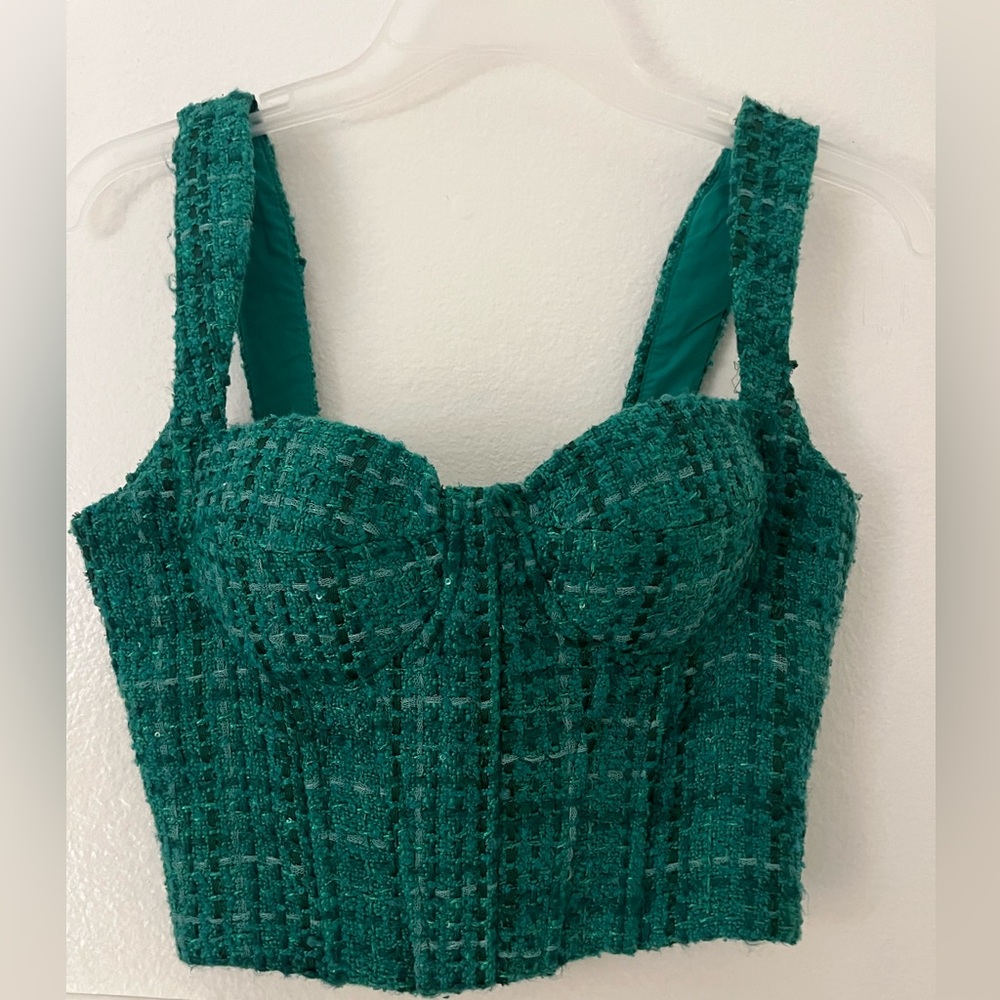 Aqua Teal Tweed Crop Top